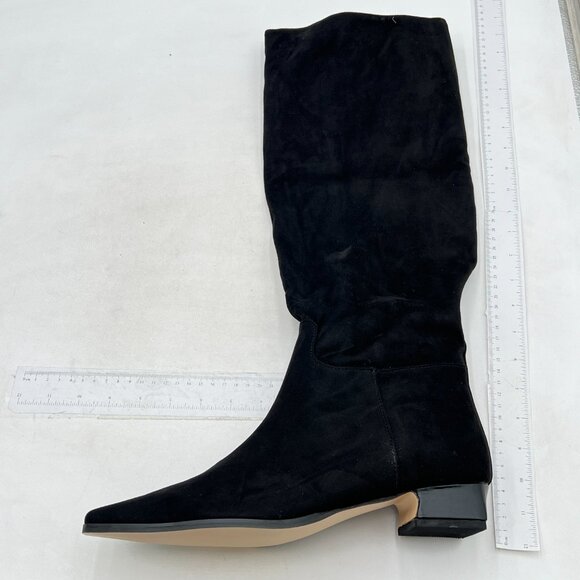 Knee High Boots for Women Square Toe Chunky Heels Suede Low Heel  Black - Picture 2 of 6